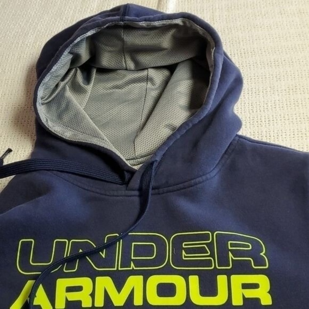 Under Armour Loose Vibrant Logo Blue & Yellow Sz. S/P Hoodie with Pockets - Picture 10 of 10